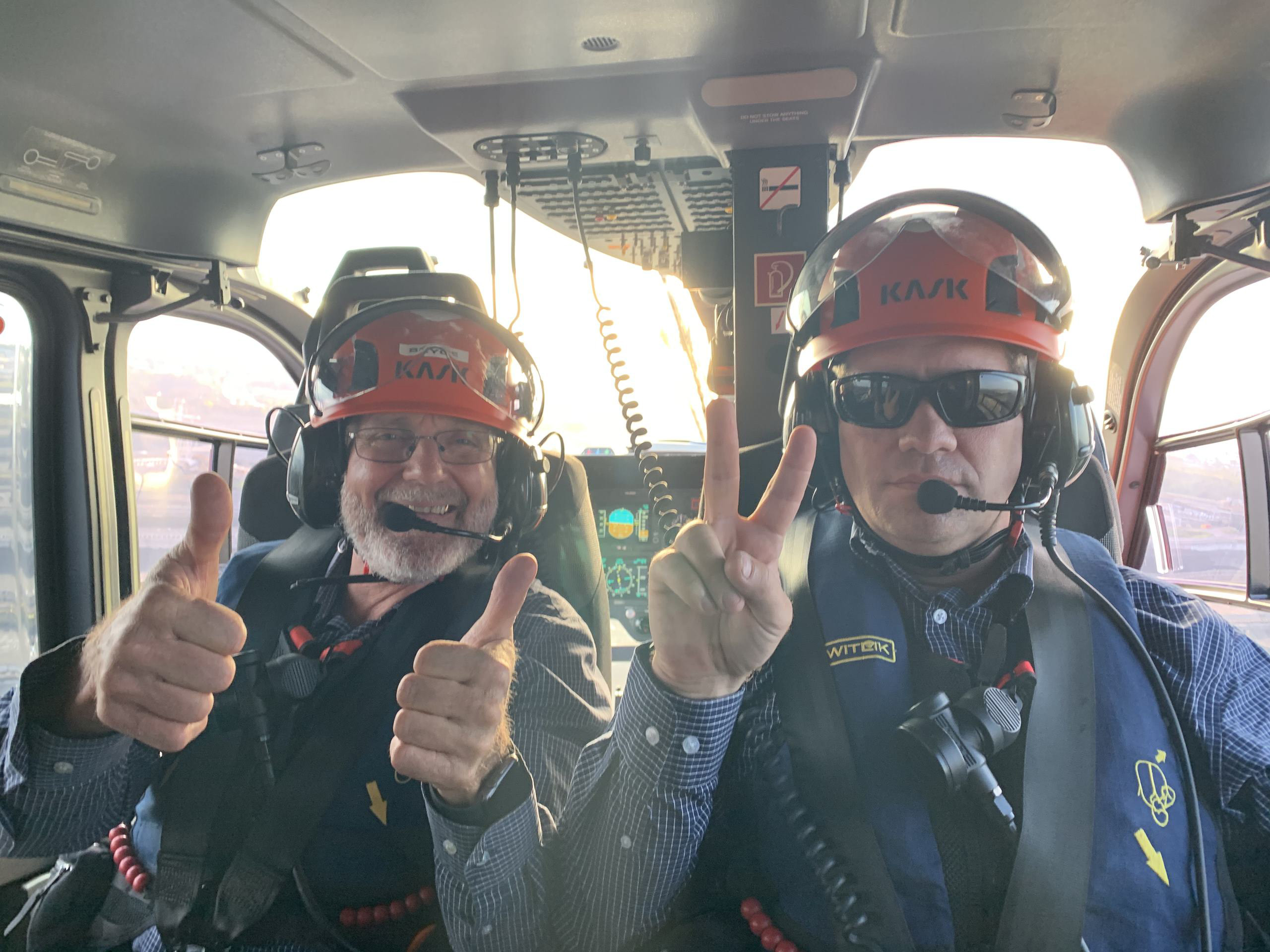 Two Marine Pilots in a helicopter.