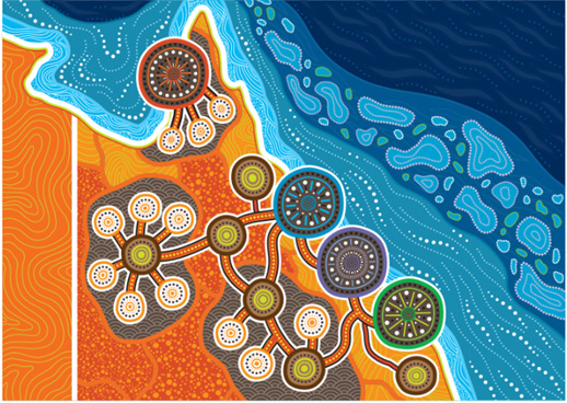 Aboriginal artwork of Queensland highlighting the four ports and their connection to community.